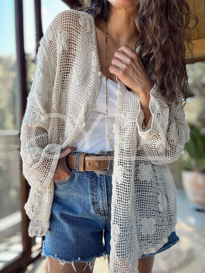 Chaleco hilo flores crudo