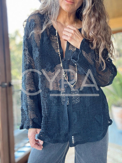 Chaleco hilo flores negro