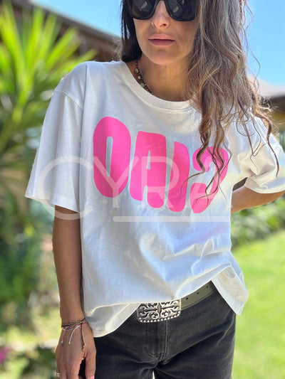 Polera Ciao blanco - rosado