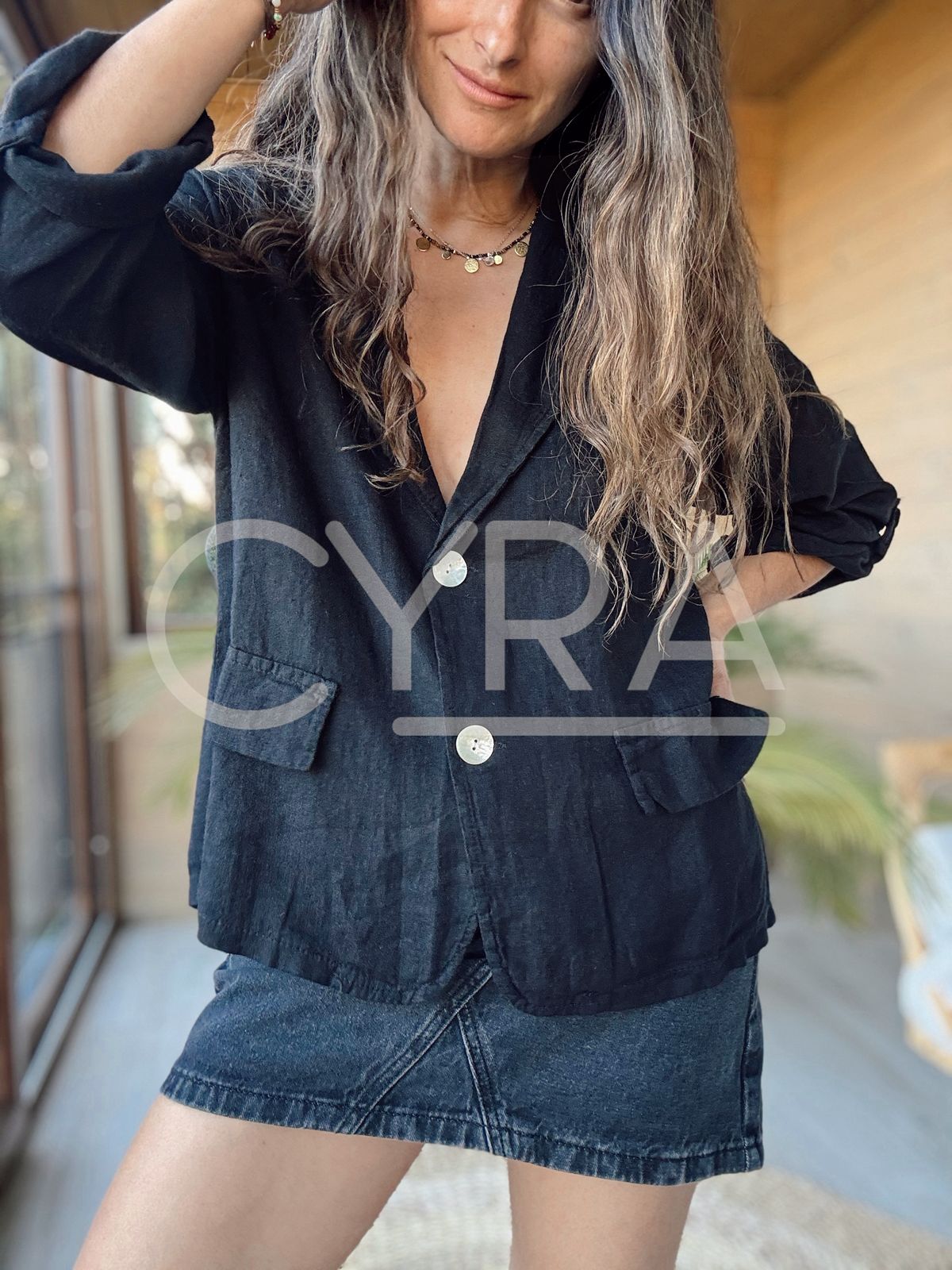 Blazer Lino negro corazón