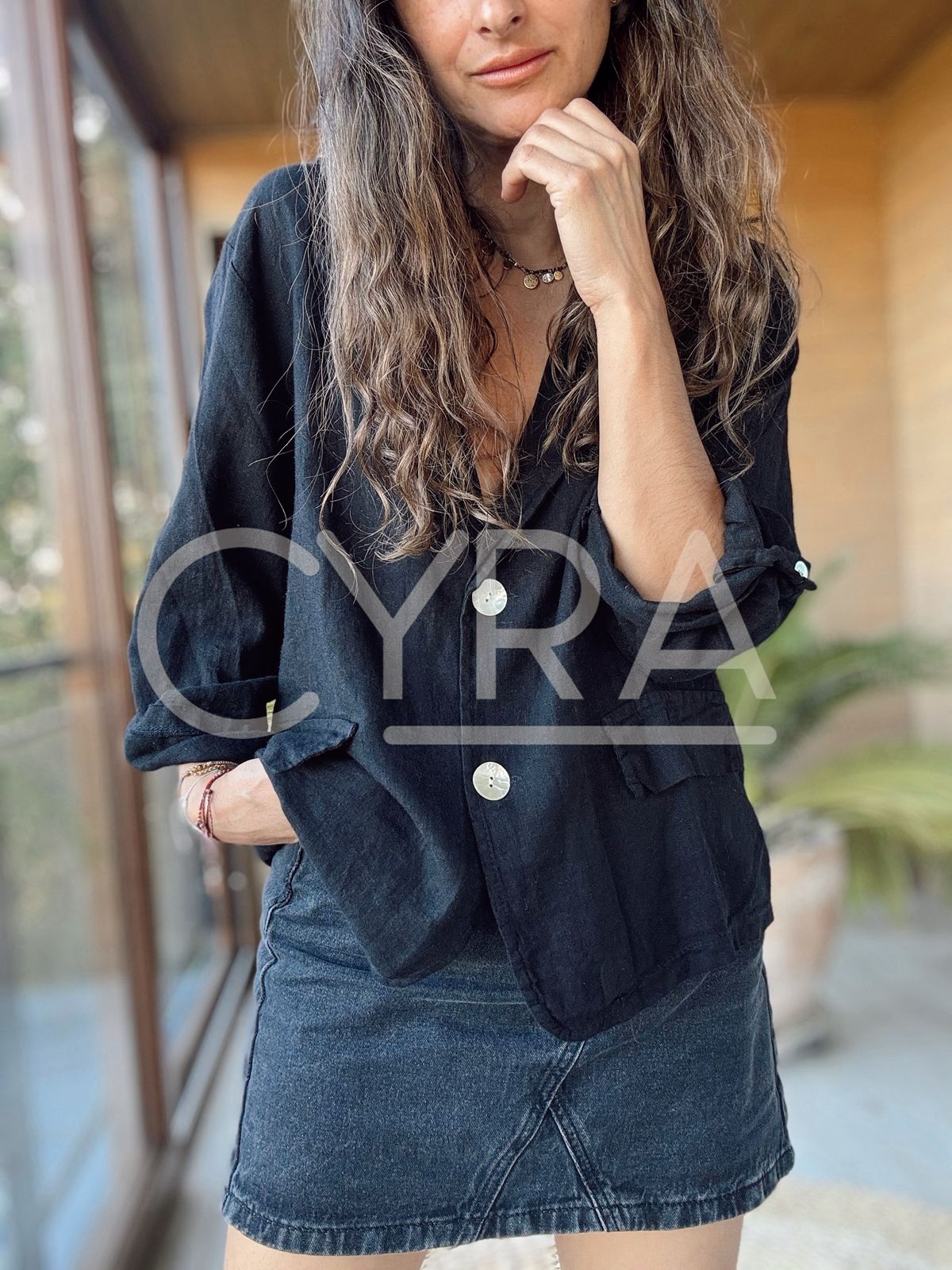 Blazer Lino negro corazón