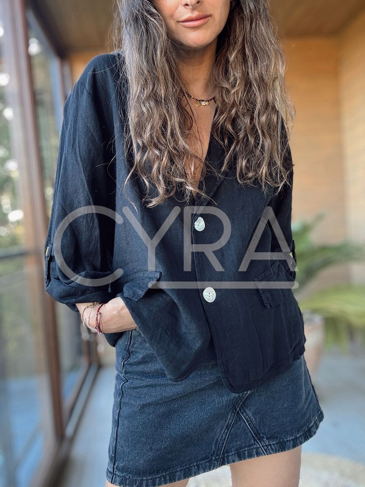 Blazer Lino negro corazón