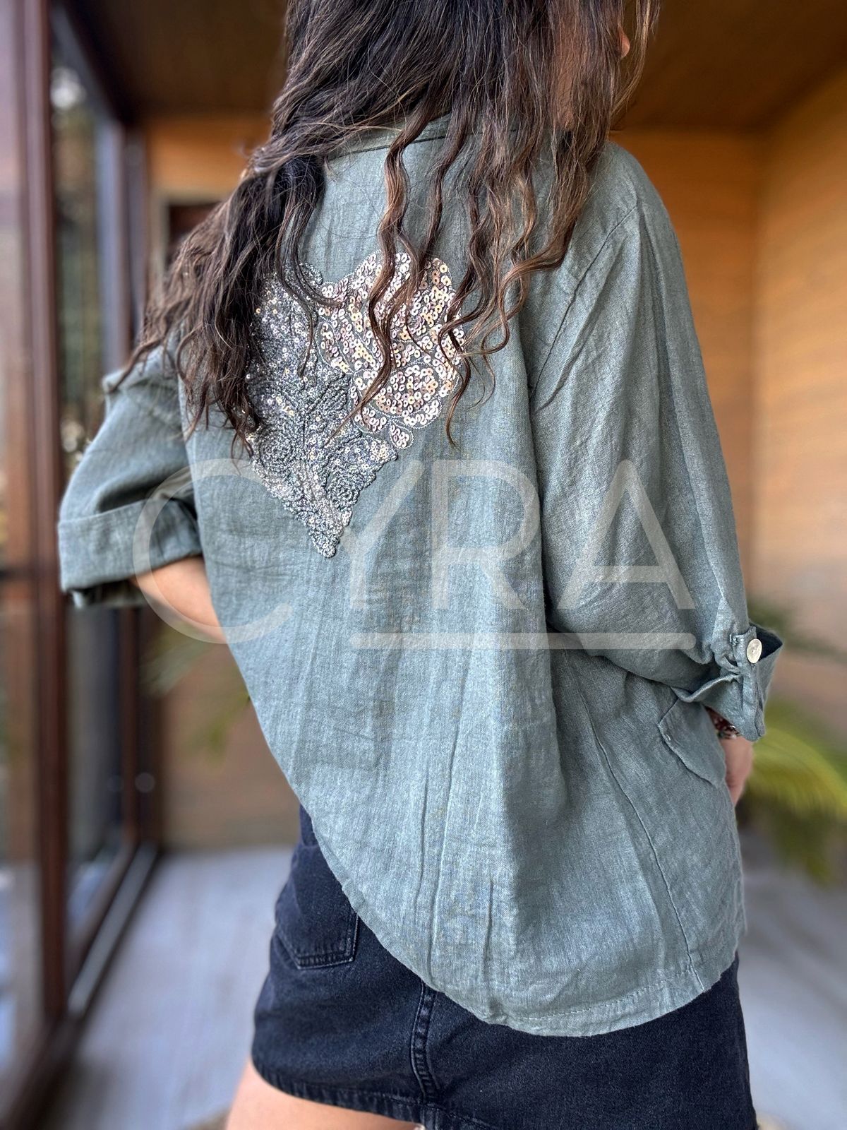 Blazer lino verde corazón