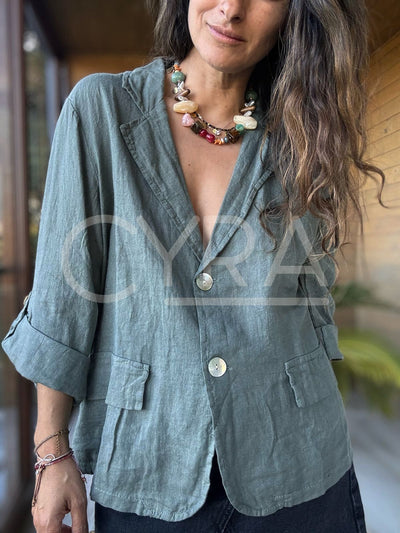 Blazer lino verde corazón