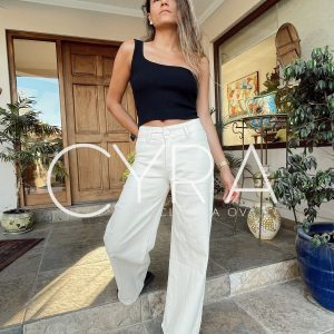 Pantalon Jeans Wide Leg Crudo