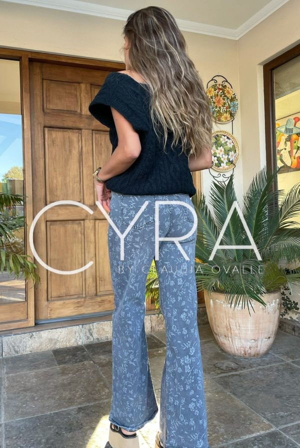 Pantalon Jeans Wide Leg Flores - Imagen 2