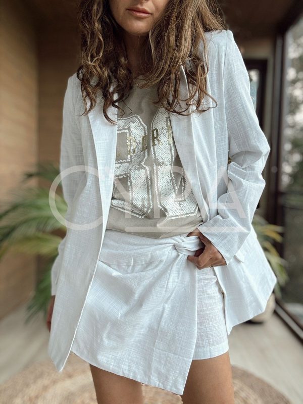 Falda pantalón lino blanco - Imagen 4