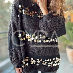 Chaleco lentejuelas gris marengo - Colección CYRA