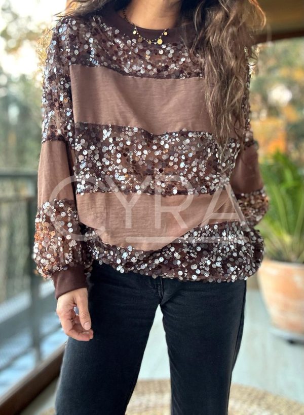 Polera lentejuelas café (Colección exclusiva CYRA) - Imagen 6