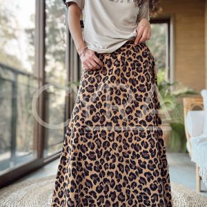Falda larga animal print café