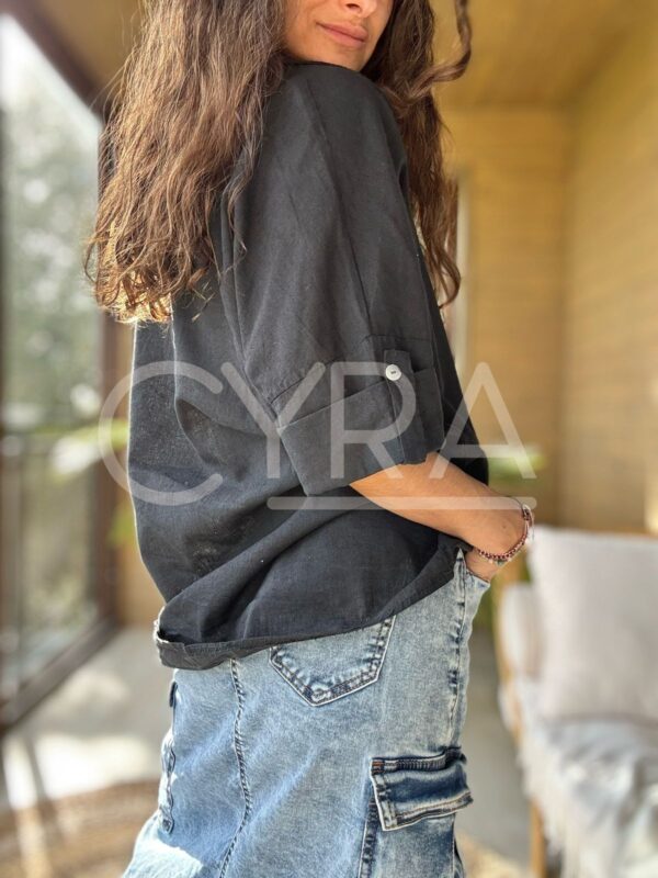 Camisa básica Lino negro - Imagen 3